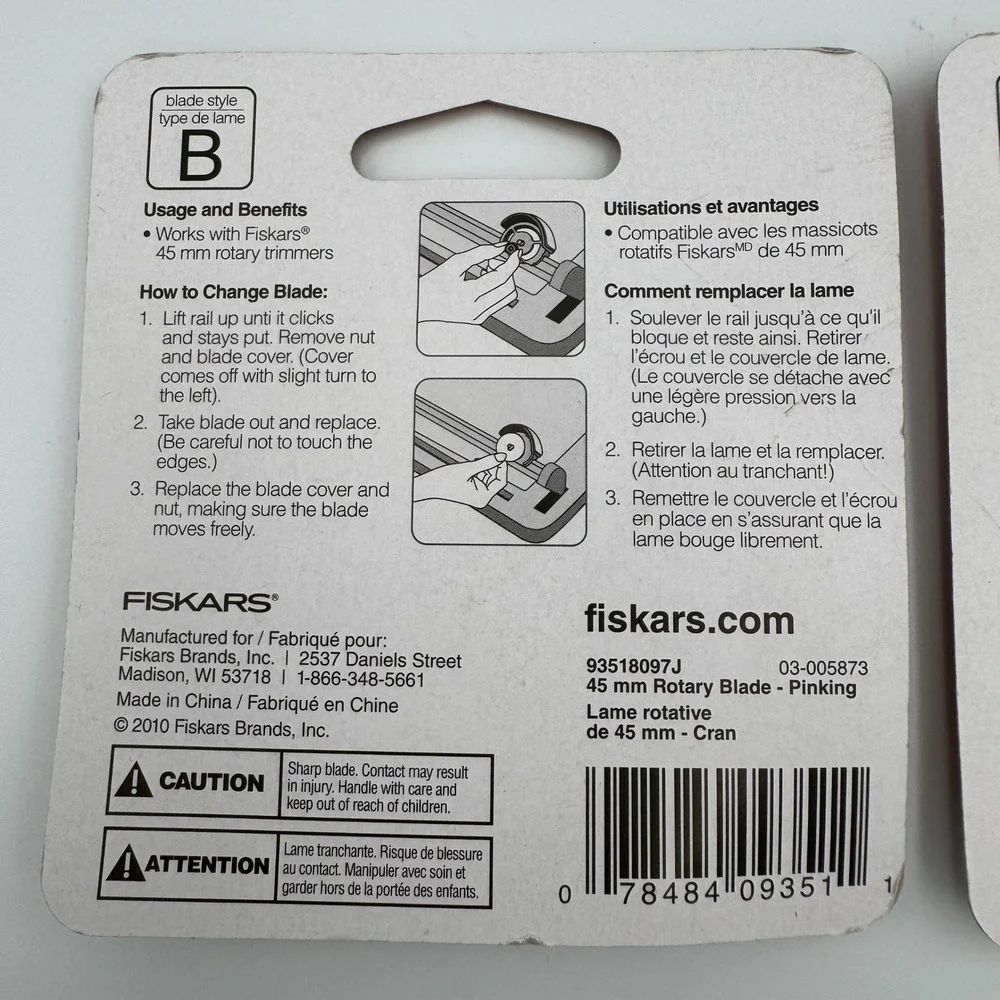 Fiskars Rotary Blades Silver 45mm Pinking Style B 2 Pack 93518097J